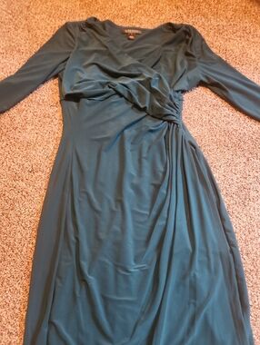 Lauren Ralph Lauren Teal Wrap-Effect Long-Sleeve Midi Dress